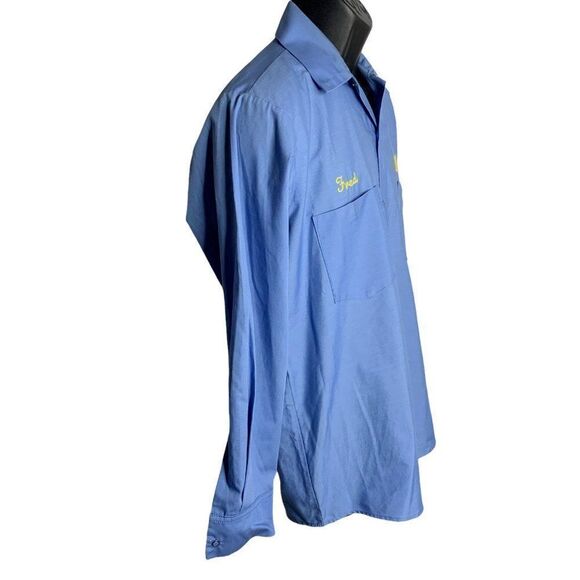 Vintage 70s Button Up Uniform Shirt M Blue El Jebel Radio Embroidered Pockets - Picture 6 of 9